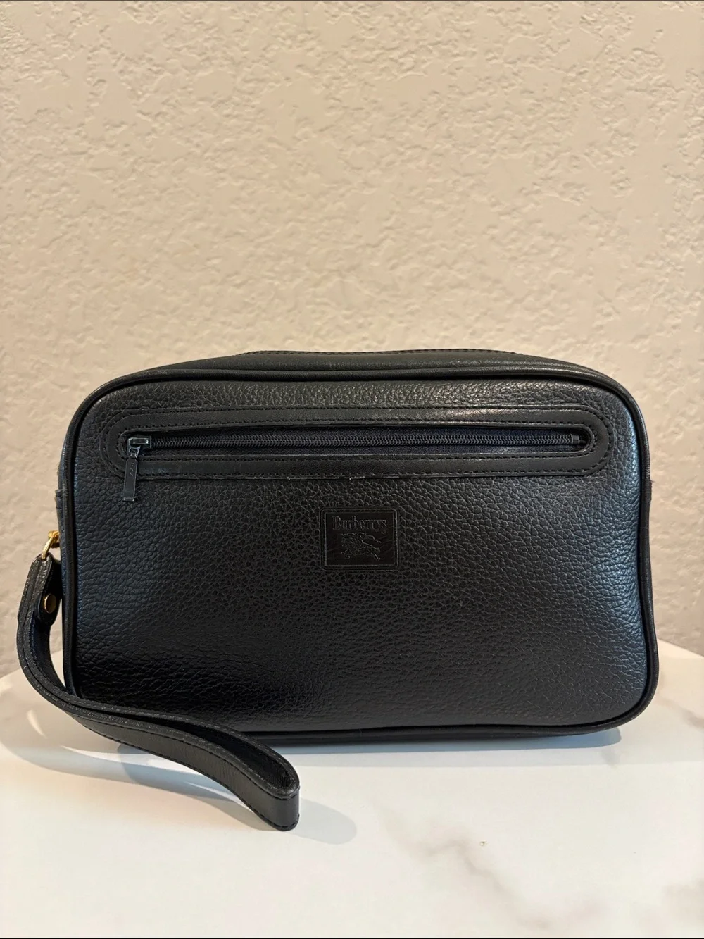 Burberrys Vintage Leather Travel Toiletry Bag Black